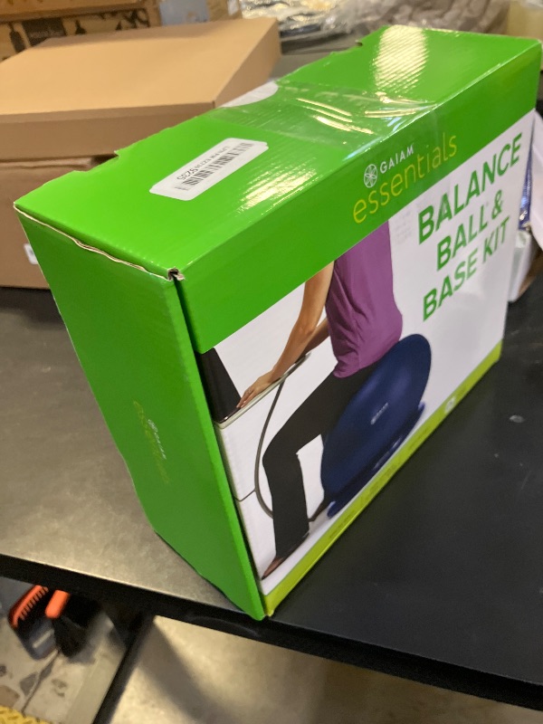 Photo 1 of Gaiam Essentials Balance Ball & Base Kit, 65cm Yoga Ball Chair, Exercise Ball with Inflatable Ring Base for Home or Office Desk, Includes Air Pump - Navy