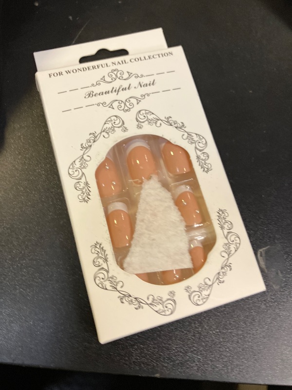 Photo 1 of ANDGING French Tip Press on Nails White Coffin Short Medium Fake Nails with Pearl Design fake nails for Women Gel Acrylic False Nails with Glue Full Cover stick on nail for Wedding Birthday 24Pcs
