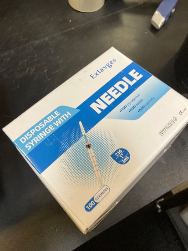 Photo 1 of 100 Pack Disposable 3ml/cc Lab Syringes with 23Ga 1 Inch Needle Luer Lock, Individually Sealed Packed