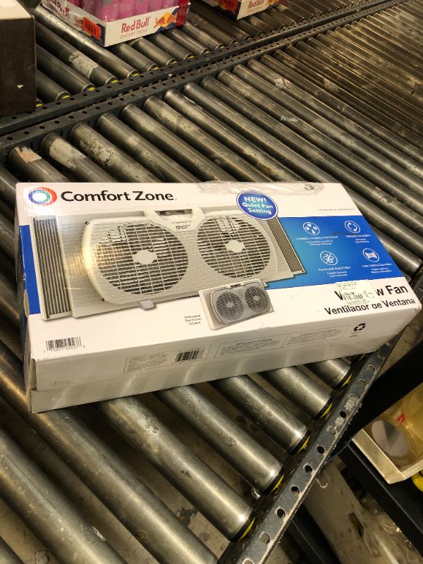 Photo 1 of Comfort Zone Window Fan for Bedroom, 9 inch 3 Speed Dual Fans with Auto-Locking Expanders, Window Exhaust Fan, Removeable Bug Screen, White