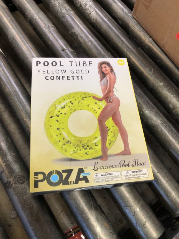 Photo 1 of POZA Inflatable Pool Float Tube - Premium Sparkly Confetti Pool Float, Inflatable Tube Ring Pool Float for Kids, Adults, Heavy Duty Pool Ring Party Float for Beach, Lake - 36 Inch, Yellow Gold