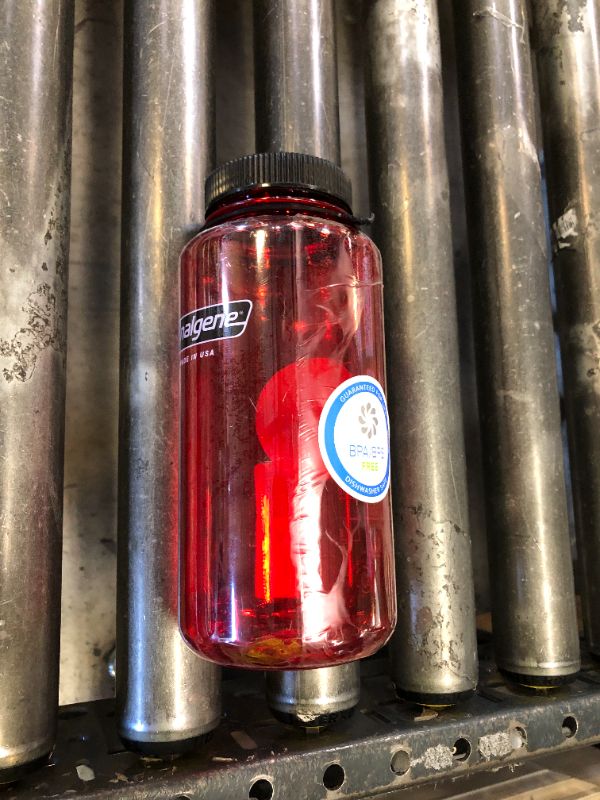 Photo 1 of Nalgene Sustain Tritan BPA-Free Water Bottle Made with Material Derived from 50% Plastic Waste (using ISCC certified mass balance), 32 OZ, Wide Mouth, Red