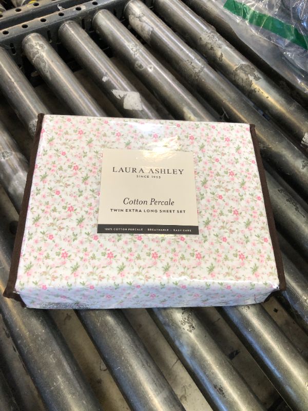 Photo 1 of Laura Ashley - Twin XL Sheets, Cotton Percale Bedding Set, Lightweight & Breathable Home Decor (Evie Pink, Twin XL)