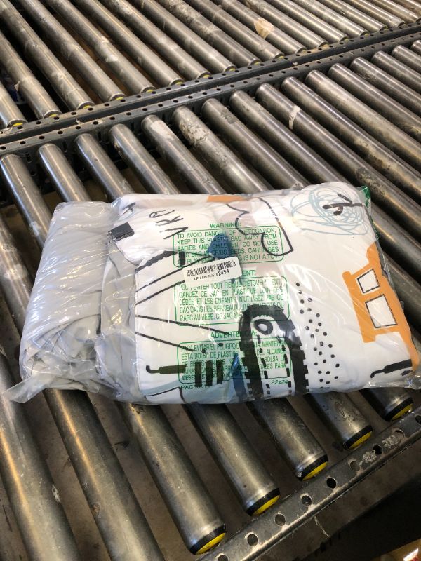 Photo 1 of NTBED 4 Pieces Construction Toddler Bedding Set for Baby Boys,Tree Truck Vehicles Excavator Cars Printed, Includes Comforter, Flat Sheet, Fitted Sheet and Pillowcase,Light Grey