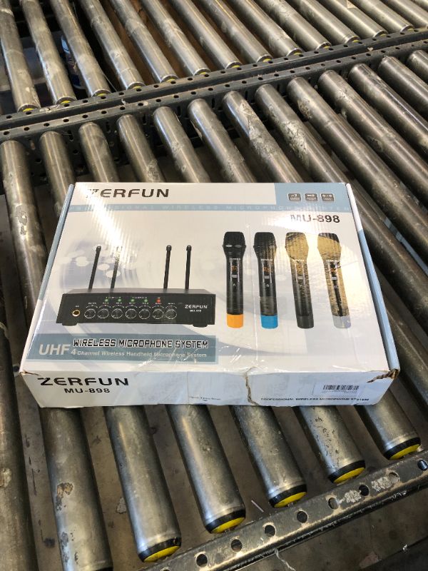 Photo 1 of ZERFUN Pro Wireless Microphone System 4 Channel, UHF Metal Cordless Handheld Mics with Echo Bluetooth for Church Karaoke Singing, 4x50 Adjustable Frequency(MU-898 Battery 4 Handheld)
