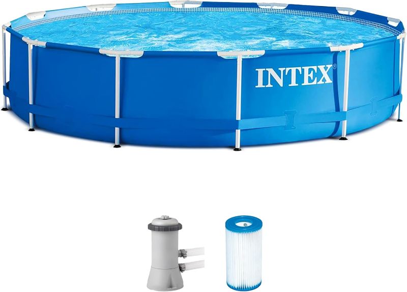 Photo 1 of INTEX 28211EH Metal Frame Above Ground Swimming Pool Set: 12ft x 30in – Includes 530 GPH Cartridge Filter Pump – Puncture-Resistant Material