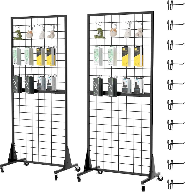 Photo 1 of 2-Pack 3'x6' Ft Gridwall Panel Display Stands, Heavy Duty Floor Standing Retail Display Rack with Triangle Base for Retail Art Show