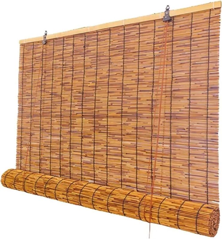 Photo 1 of BAYUE Reed Roller Blinds, 72x72in, Natural, Coffee, Window Shade with Lift, UV Protection, Light Filtering, Indoor, Outdoor, Rustic Retro