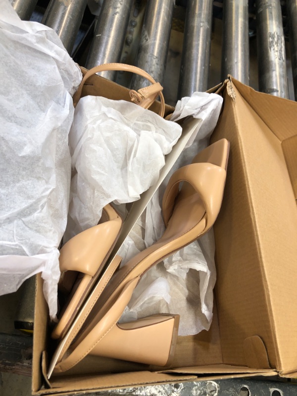 Photo 1 of JustFab Women Heeled Sandals Strappy Heels Square Open Toe Chunky Block Heel Ankle Strap Sandals for Women Comfortable Heels Dress Party Shoes(Size 8, Nude)