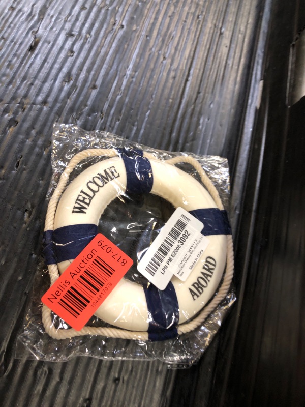 Photo 1 of MorroMorn Lifebuoy Wall Hanging Decor - Welcome Aboard Mediterranean Style Home Decoration (Navy, 1.00" x 5.50")