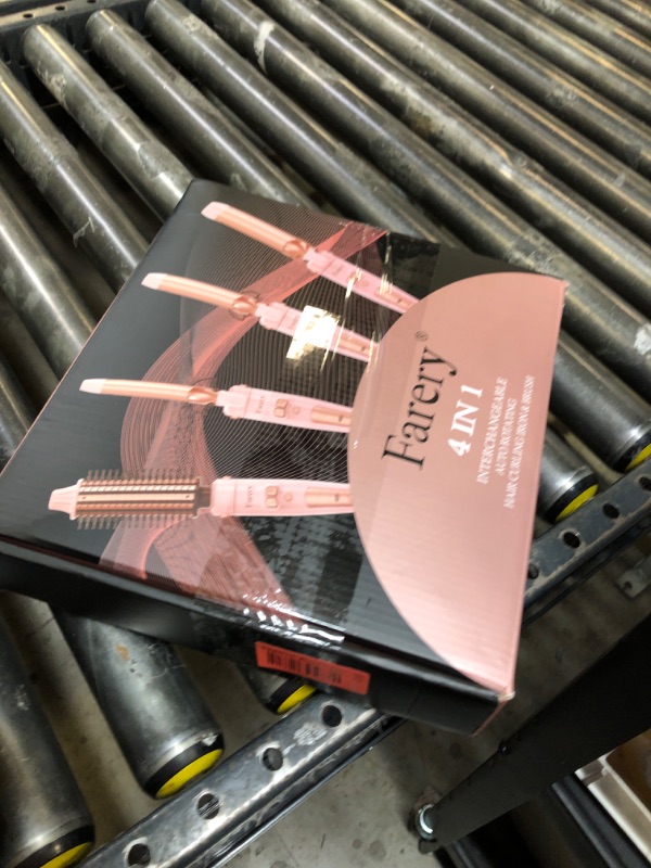 Photo 1 of FARERY 4-in-1 Interchangeable Automatic Rotating Curling Iron & Thermal Brush Set, 0.75''/1''/1.25'' Curling Iron & 1.5'' Heating Round Curling Brush, ONE Heat 410°F, Pink