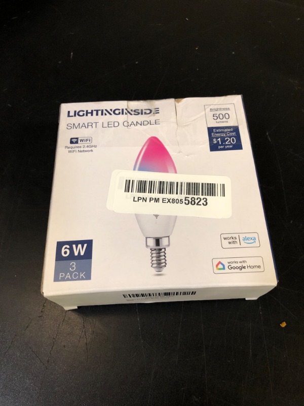 Photo 1 of Lightinginside E12 Smart Light Bulbs 60W Equiv., 500LM 6W RGBCW Candelabra Chandelier Candle Bulb Works with Alexa/Google Home/Smart Life, 2.4G WiFi Bluetooth Bulbs, No Hub Required, ETL Listed, 3PCS