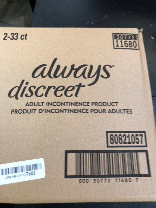Photo 1 of Always Discreet Adult Incontinence Pads for Women, Extra Heavy Absorbency, Regular Length, Postpartum Pads, 66 Count (2 Packs of 33)