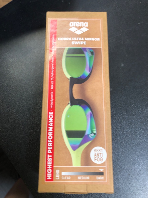 Photo 1 of ARENA Unisex Cobra Ultra Swipe Racing Swim Goggles for Men and Women Swipe Anti-Fog Technology Polycarbonate Mirror Lens, Emerald/Cyber Lime