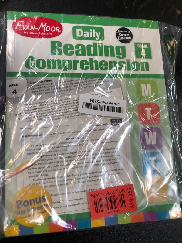 Photo 1 of Evan-Moor Daily Reading Comprehension, Grade 4 - Homeschooling & Classroom Resource Workbook, Reproducible Worksheets, Teaching Edition, Fiction and Nonfiction, Lesson Plans, Test Prep
