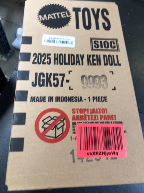 Photo 1 of Barbie Signature 2025 Holiday Dark Brown Hair Ken Collectible Fashion Doll Wearing Full Suit with Golden Jacket in Displayable Packaging & Doll Stand