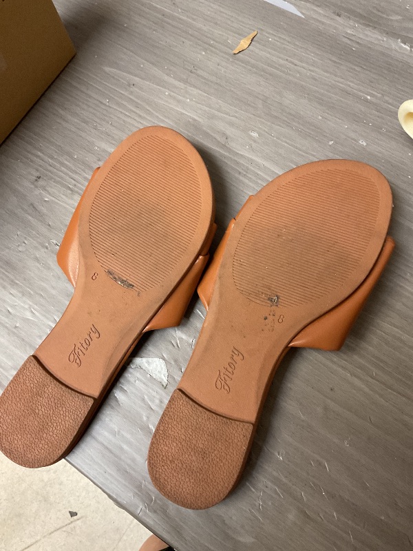Photo 1 of FITORY Women's Flat Sandals Fashion Slides With Soft Leather Slippers for Summer All Brown Size 8
