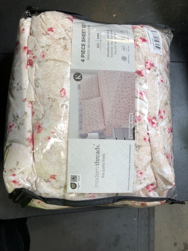 Photo 1 of Modern Threads Printed 4-Piece Extra Soft Bedding Sheets & Pillowcase Set, Deep Pocket up to 16 inch Mattress Kashmir Rose King