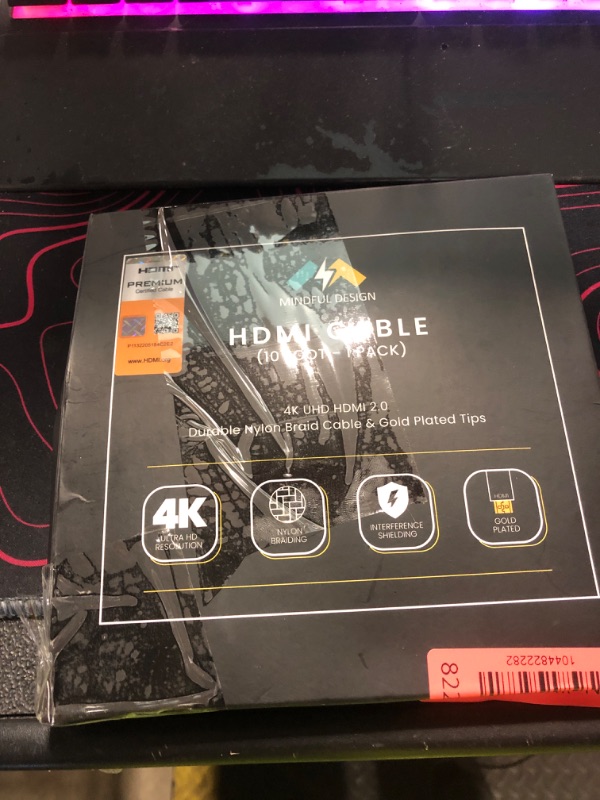 Photo 1 of Mindful Design 4K HDMI Cable 10 ft | High Speed HDMI Cables, Braided Nylon & Gold Connectors, 4K @ 60Hz, Ultra HD, 2K, 1080P, ARC & CL3 Rated | for Laptop, Monitor, PS5, PS4, Xbox One, Fire TV, & More