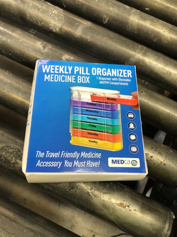 Photo 1 of MEDca Weekly Pill Organizer, Four Times-a-Day, 1 Dispenser with Stackable AM/PM Compartments