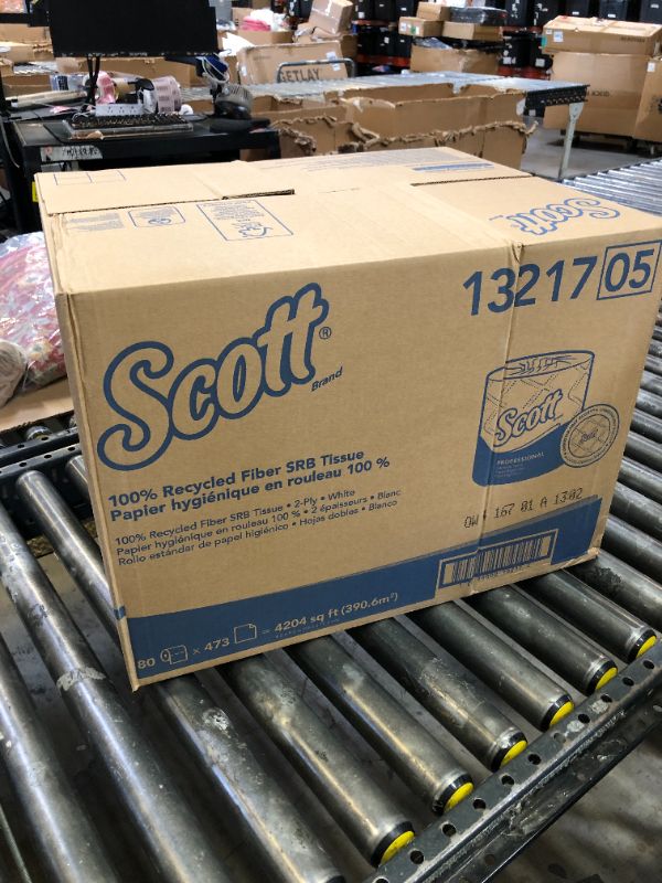 Photo 1 of Scott Professional 100% Recycled Fiber Standard Roll Bulk Toilet Paper (13217), 2-Ply, Elevated Design, White, Individually Wrapped (80 Rolls of 473 Sheets, 37,840 Sheet Total)