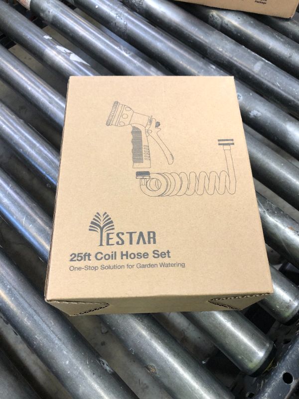 Photo 1 of Coil Hose 25FT EVA Coil Garden Hose With 3/4'' Brass Connector Coiled Water Hose Lightweight And No Kink Includes 7 Patterns Spray Nozzle For Outdoors Lawn Watering Car Washing