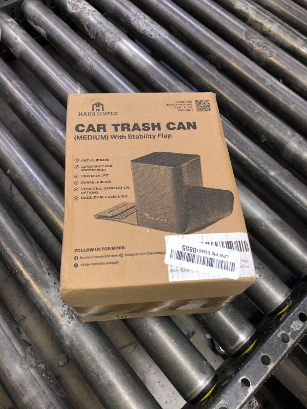 Photo 1 of HAUSSIMPLE Car Trash Can Leakproof Compact Garbage Bin w/Stability Flap, Anti-Slip Base, Portable Trash Holder for Cars, Trucks, SUVs, Minivans, Auto Organizer with Trash Bags (Black, Medium)