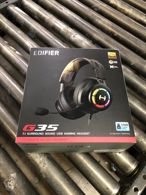 Photo 1 of Edifier 7.1 Hi-Res Sound PC Gaming Headset Weird USB Over-Ear Headphone Noise Cancelling Mic RGB Light for PC PS4 Laptop Mac Desktop