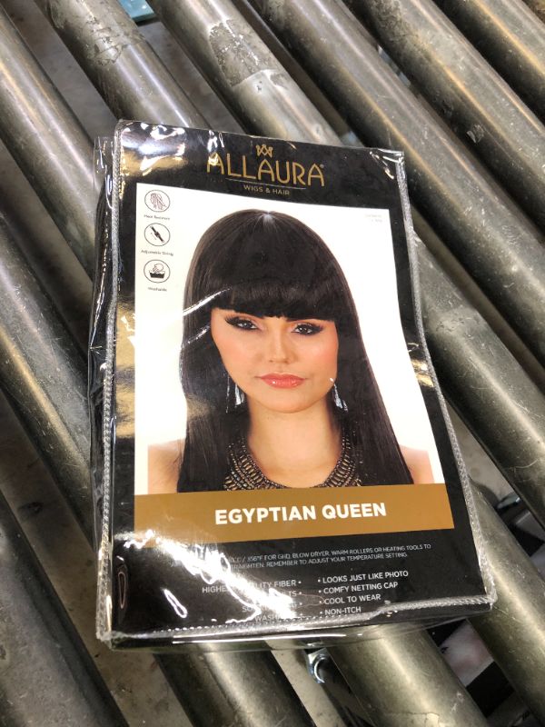 Photo 1 of ALLAURA Compatible with Black Cleopatra Wig for Women – Long Straight Bob Wig with Bangs – Egyptian Queen Costume Wig for Adults, Halloween, Ancient History Cosplay, Goddess Outfit, Party Accessory