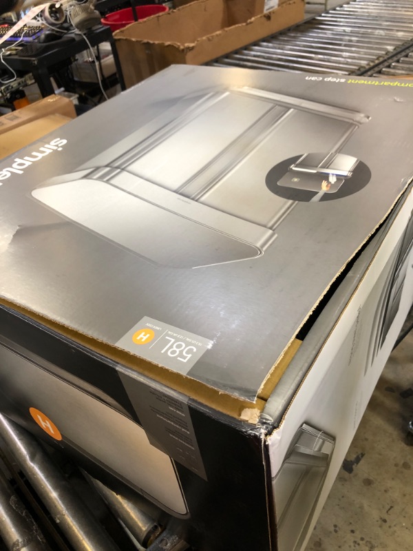 Photo 1 of simplehuman 58 Liter / 15.3 Gallon Rectangular Hands-Free Dual Compartment Recycling Kitchen Step Trash Can with Soft-Close Lid, Brushed Stainless Steel