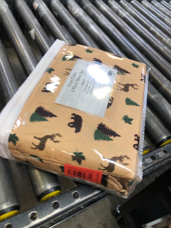 Photo 1 of Beatrice Home Fashions Cozy Cabin 4-Piece Queen Microfiber Bedding Sheet Set with Deep Pockets Rustic Patchwork Plaid Deer, Brown Tan Green