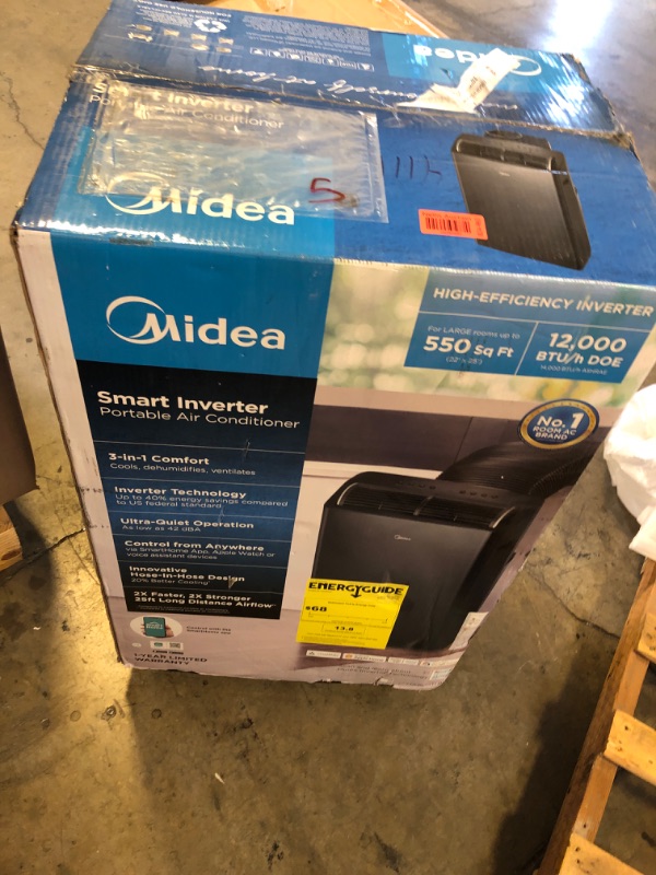 Photo 1 of Midea Duo 14,000 BTU (12,000 BTU SACC) High Efficiency Inverter, Ultra Quiet Portable Air Conditioner, Cools up to 550 Sq. Ft., Works with Alexa/Google Assistant, Includes Remote Control & Window Kit
