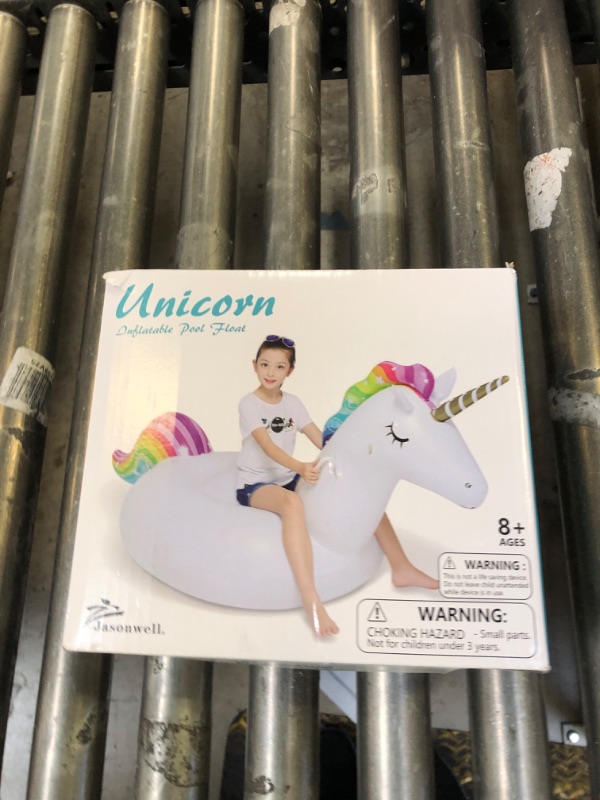 Photo 1 of Jasonwell Big Inflatable Unicorn Pool Float Floatie Ride On with Fast Valves Large Rideable Blow Up Summer Beach Swimming Pool Party Lounge Raft Decorations Toys for Kids Adults