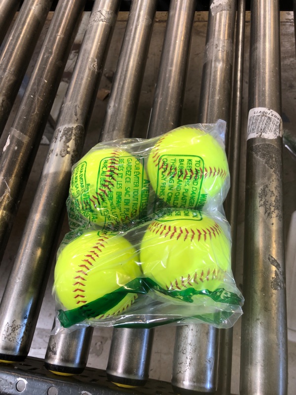 Photo 1 of Rarapop 4 Pack Sports Fastpitch Softballs, Official Size and Weight Practice Softball, Unmarked & Leather Covered Training Ball for Games, Practice and Training(Yellow, 12 Inch)