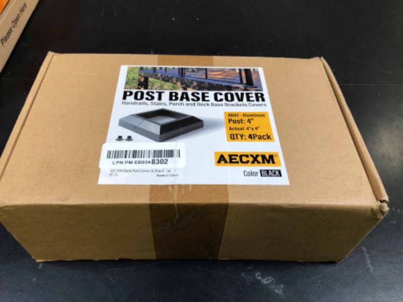 Photo 1 of AECXM 4Pack 4"x4" Aluminum Deck Post Base Cover, Split Post Cover Skirts for Deck Railings?Stairs?Porches Black