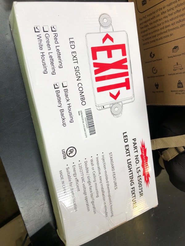 Photo 1 of OSTEK Red LED Exit Sign with Emergency Lights?Two LED Adjustable Head Emergency Exit Lights with Battery Backup, Dual LED Lamp ABS Fire Resistance UL-Listed 120-277V