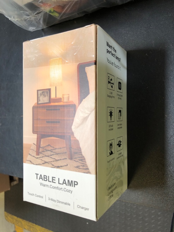 Photo 1 of KPQ Small Bedside Lamp Touch Control Table Lamp with USB A+C Charging Ports & AC Outlet 3-Way Dimmable Nightstand Lamp with Linen Fabric Shade for Bedroom Living Room