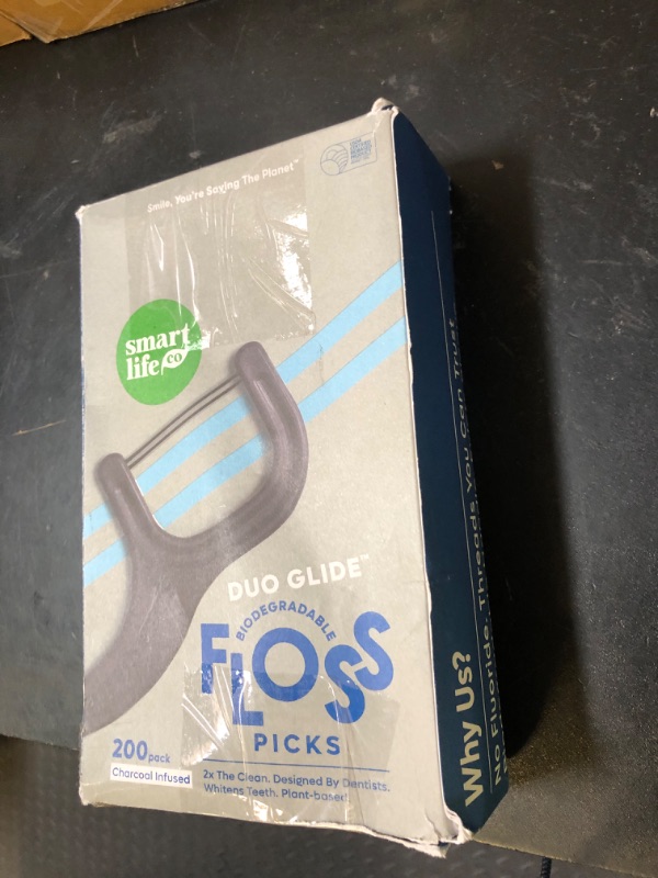 Photo 1 of SmartLifeco Eco-Friendly Dual-Thread Dental Floss Picks (200ct) - Flossers Made with Straw Wheat Blend, Natural Teeth Whitening, Tooth Pick Stick for Adults, Activated Bamboo Charcoal Floss Thread