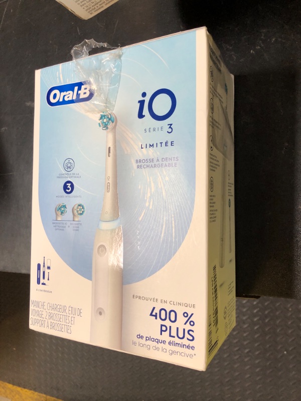 Photo 1 of Oral-B iO Deep Clean Rechargeable Electric Powered Toothbrush, White with iO Series 3 Limited, 2 Brush Heads and Travel Case - Pressure Sensor to Protect Gums - 3 Cleaning Settings - 2 Minute Timer