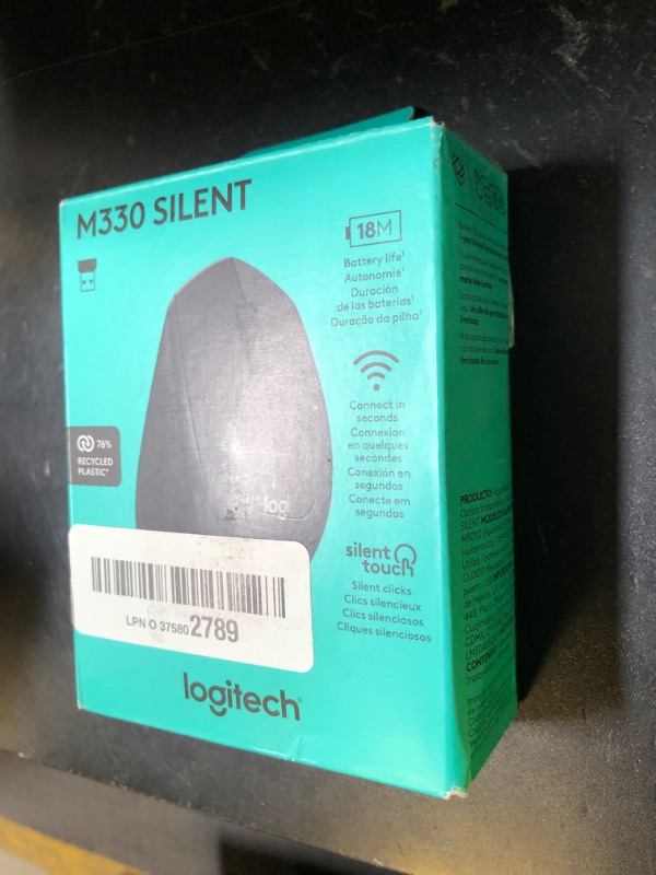 Photo 1 of Logitech M330 SILENT Wireless Mouse, 2.4GHz with USB Receiver, Optical Tracking, Quiet & Lightweight, Long Battery Life, for PC, Mac, Laptop, Chromebook - Black