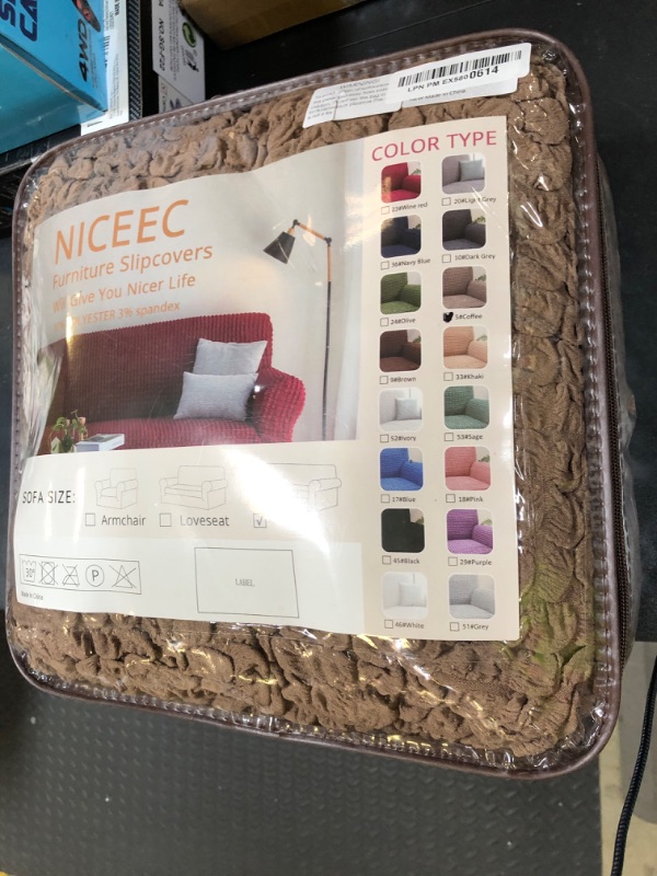 Photo 1 of NICEEC Sofa Slipcover Coffee Sofa Cover 1 Piece Easy Fitted Sofa Couch Cover Universal High Stretch Durable Furniture Protector with Skirt Country Style (3 Seater Coffee)