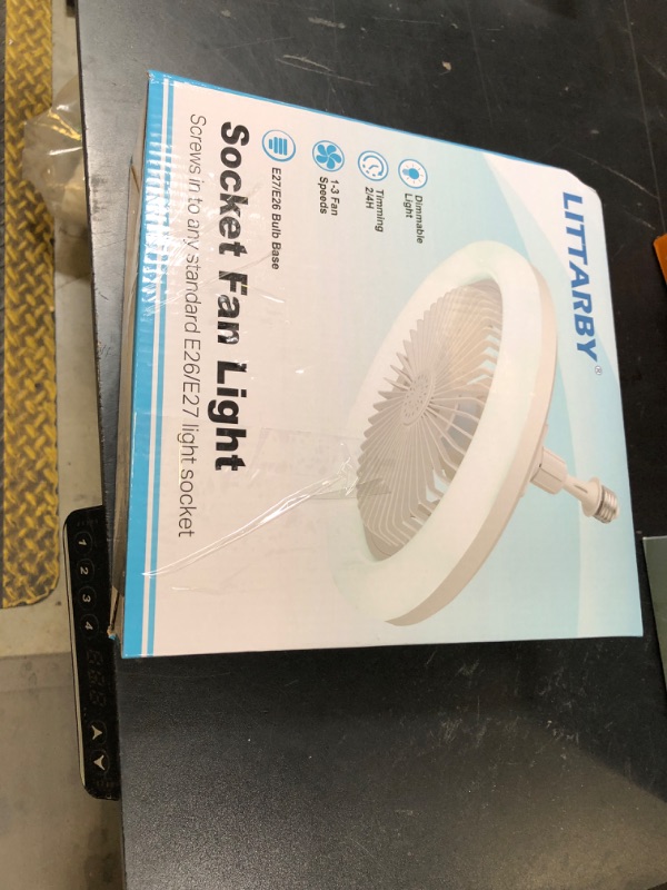 Photo 1 of Socket Fan Light with Remote Control, 3 Colors 3000K-6500K Dimmable LED Light Bulb Fan Screw in Ceiling Fan for Bedroom, Kitchen, Storage Room, Closet, Wireless Small Ceiling Fans with Lights - White