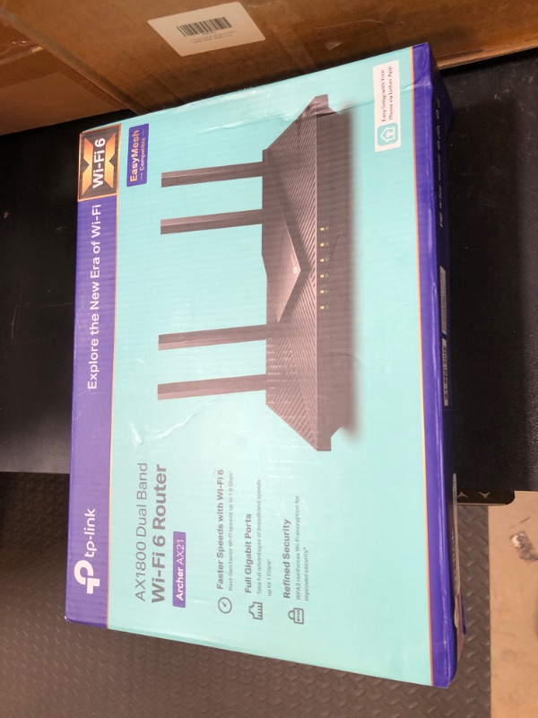 Photo 1 of TP-Link AX1800 WiFi 6 Router V4 (Archer AX21) – Dual Band Wireless Internet, Gigabit, Easy Mesh, Works with Alexa - A Certified for Humans Device, Free Expert Support