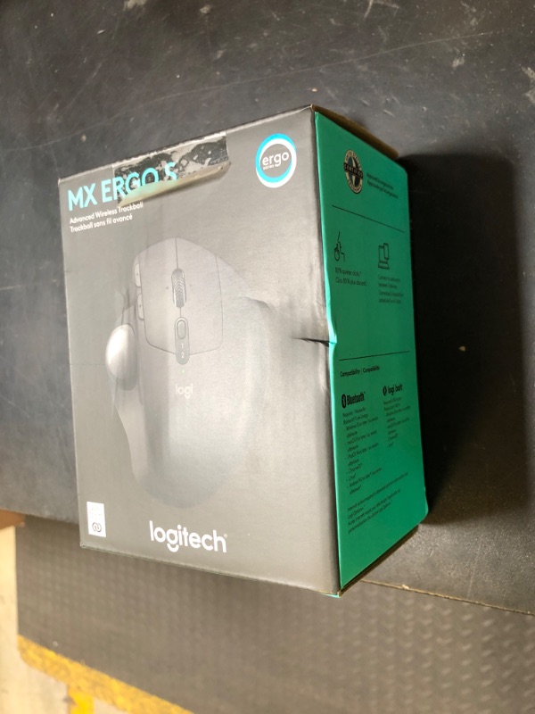 Photo 1 of Logitech MX Ergo S Advanced Wireless Trackball Mouse, USB-C Rechargeable Wireless Ergonomic Mouse with Bluetooth and Encrypted Dongle, 6 Programmable Buttons, for PC/Mac - Graphite