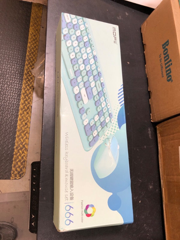 Photo 1 of Wireless Keyboard and Mouse Combo, Colorful Ergonomic Full Size Retro Low-Noise Keyboard with Cute keycaps, Compatible with Windows, PC, Perfer for Home and Office Keyboards (Blue)