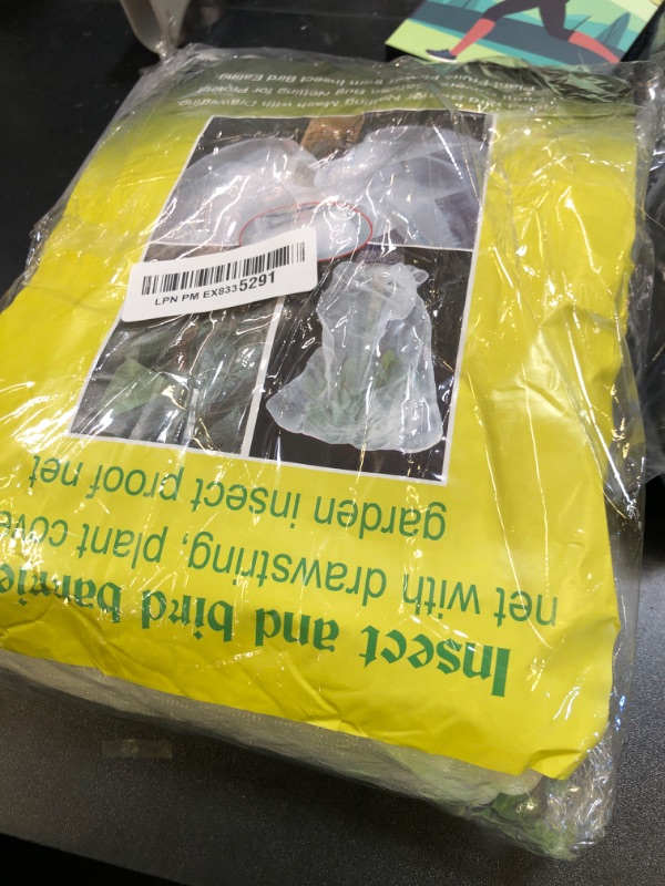 Photo 1 of 4 Pack Garden Mesh Netting for Plants 2.6x3.3ft - 3.3x4.9ft Insect Bird Netting Pest Barrier Bag with Drawstring 2 Size Fruits Tree Blueberry Bush Netting Cover Bag Protection for Vegetables Tomato