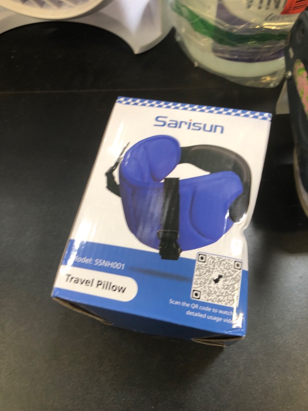 Photo 1 of SARISUN Travel Pillows for Airplanes, Airplane Pillow for Long Flight, Airplane Head Strap with Eye Mask for Sleep, Travel Neck Pillow for Car Road Trip, 360° Support Headrest, Stop Bobblehead, Black