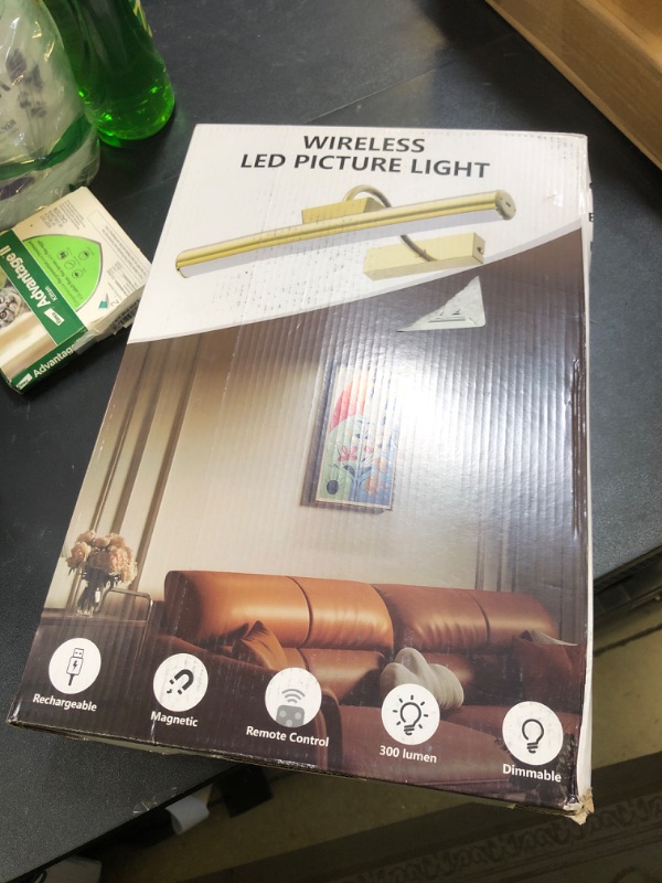 Photo 1 of Picture Light Battery Operated, 13in Wireless Art Light for Paintings, Dimmable 5000mAh Recharging Battery Picture Light with Remote Control for Wall, Gallery Dartboard Art Bedroom (Gold-2Pack)
