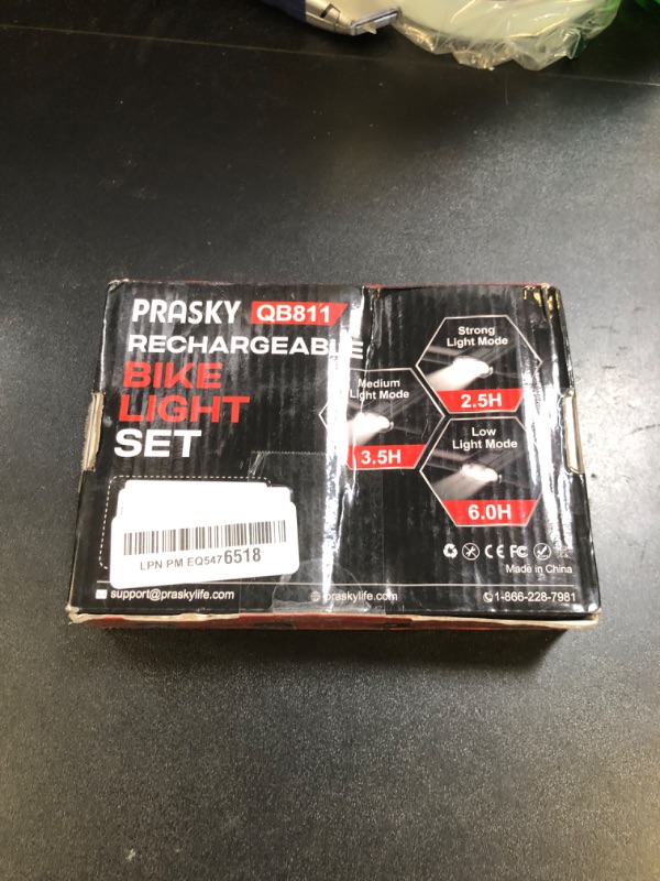 Photo 1 of Bike Light Set, Prasky Rechargeable Bicycle Lights Front and Rear, Super Bright LED Headlight, IP65 Waterproof Multiple Modes Road Mountain Bike Lights for Night Riding