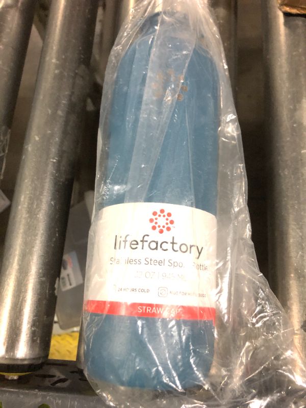 Photo 1 of Lifefactory Stainless Steel Vacuum Insulated Sports Bottle with Straw Cap, 32 Ounce, Dark Denim